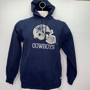 Nutmeg Mills Hoodie Cowboys Blue Large Embroidered Spell Out Vintage USA Made